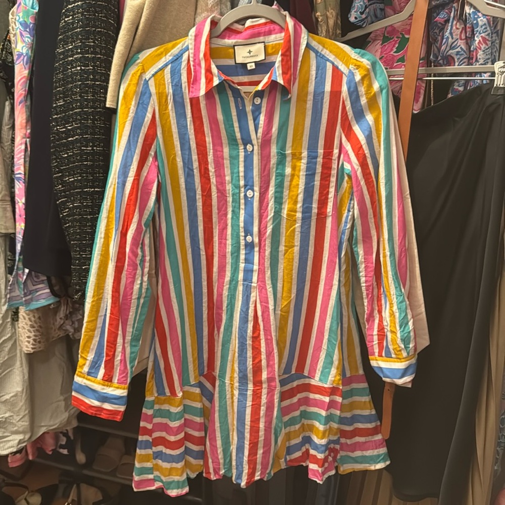 Euc tuckernuck Callahan shirt dress linen rainbow